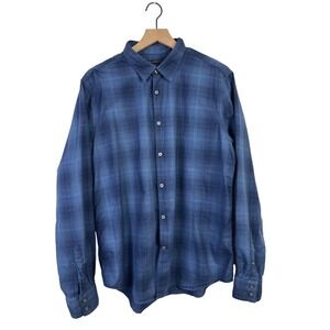 John Varvatos USA Men's Large Blue Preppy Plaid Long Sleeve‎ Button Down Shirt